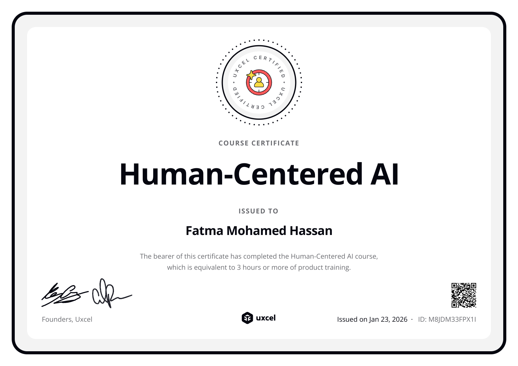 Fatma Mohamed Hassan's certificate